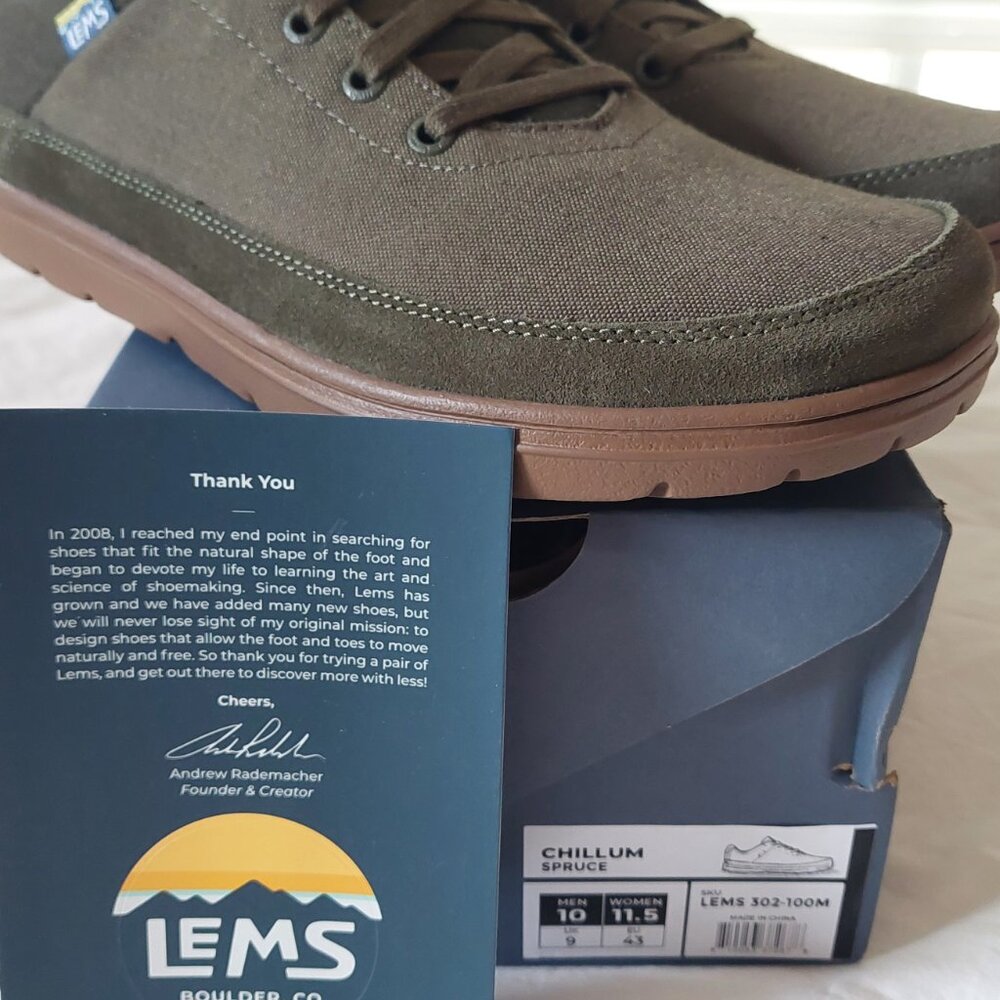 Lems Chillums spruce green zero-drop minimalist shoes - men's 10, women's 11.5